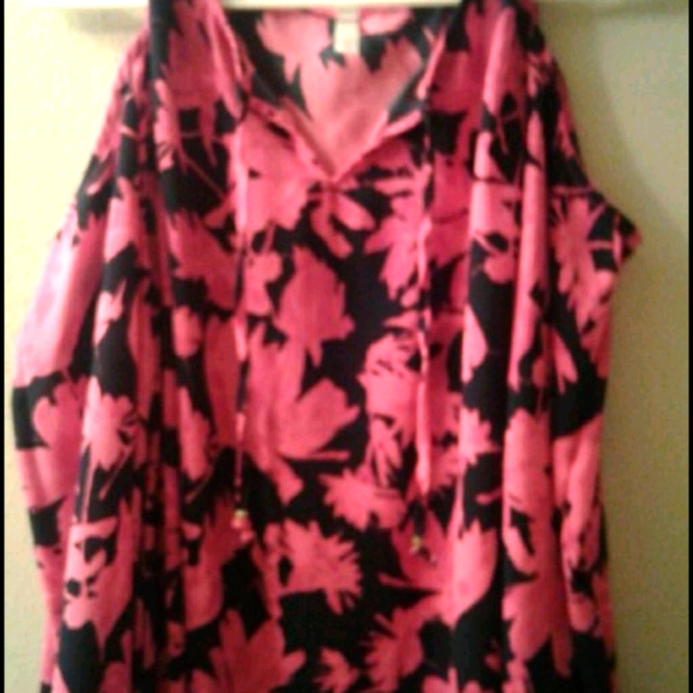 Hot Pink & Blue Top Lightweight Trendy Fun Blouce FINAL SALE ITEM